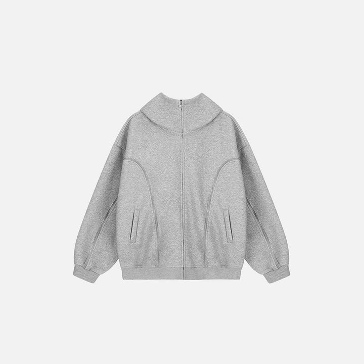 Curved Seam Zip-Up Hoodie  gray M  - VONVEX