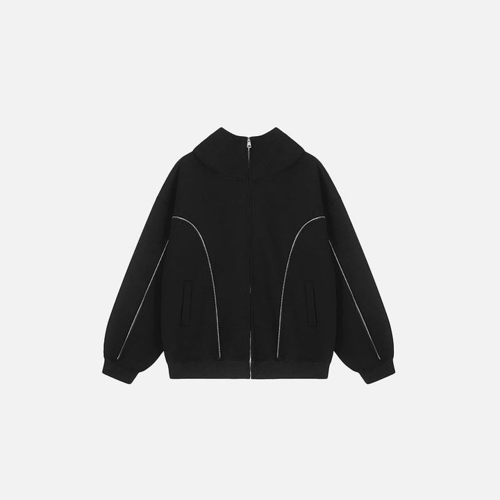 Curved Seam Zip-Up Hoodie  black M  - VONVEX