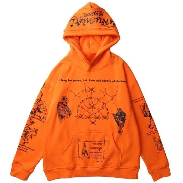 Retro Skull Graffiti Printed Hoodie     - VONVEX