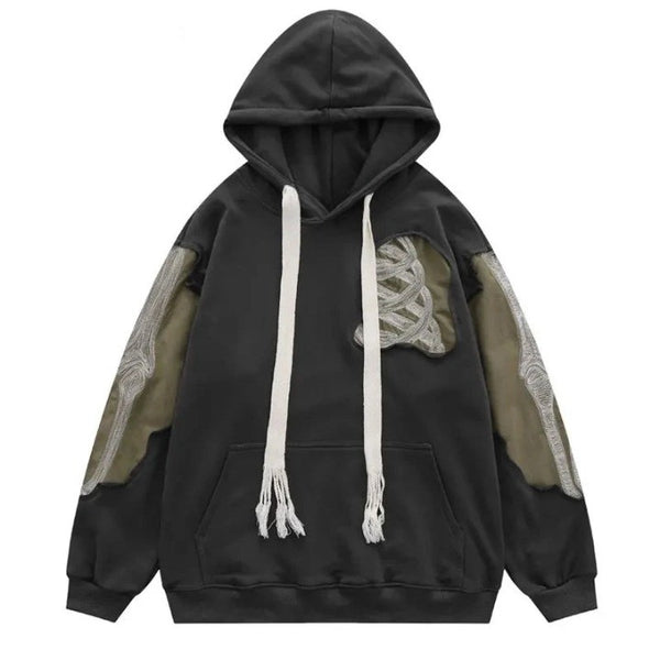 Y2K Skeleton Bones 3D Patchwork Hoodie  Black S  - VONVEX