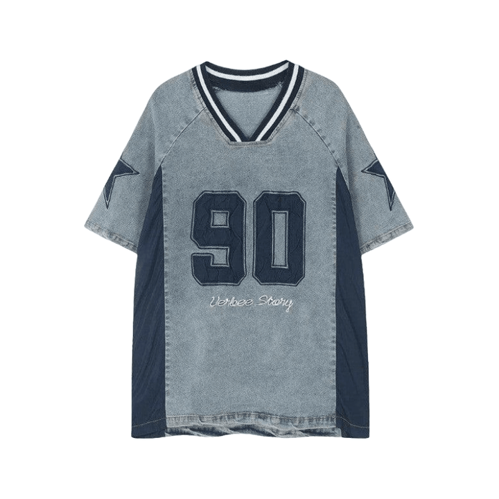 Patchwork Jersey Denim T-shirt  M   - VONVEX