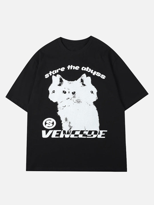 Stare The Abyss Hydra Cat Graphic T-Shirt  black S  - VONVEX