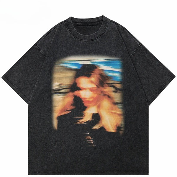 Y2K Blurry Image Graphic Oversized T-Shirt  S   - VONVEX