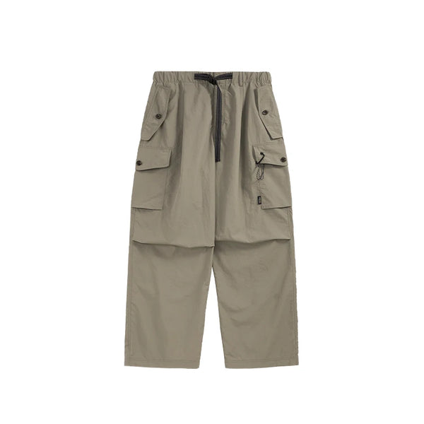 Loose Belted Sports Cargo Pants Brown S - VONVEX