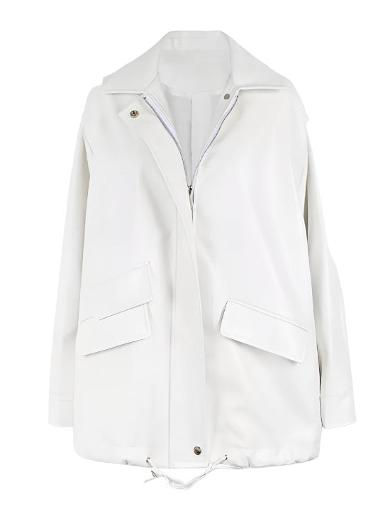 Casual Waterproof Soft Leather Jacket  White S  - VONVEX