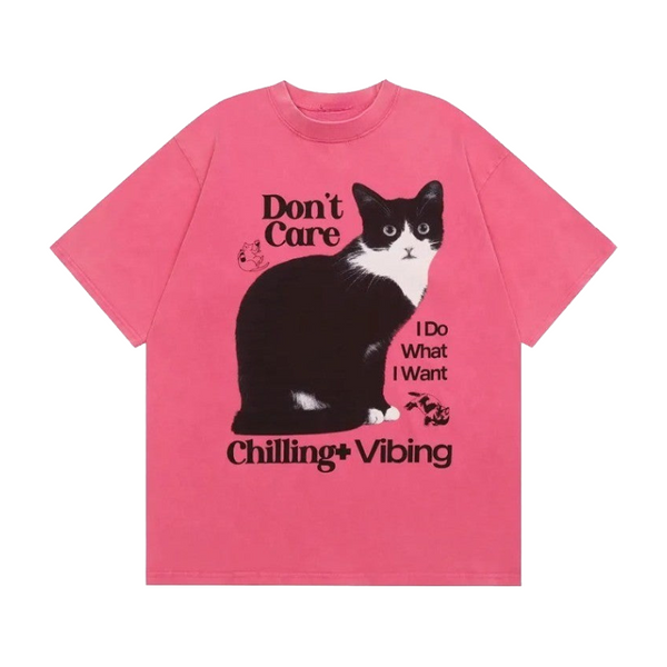 Chilling Cat Graphic T-shirt     - VONVEX