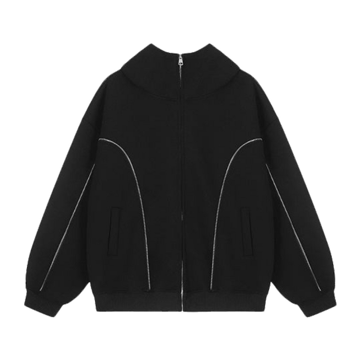 Curved Seam Zip-Up Hoodie     - VONVEX