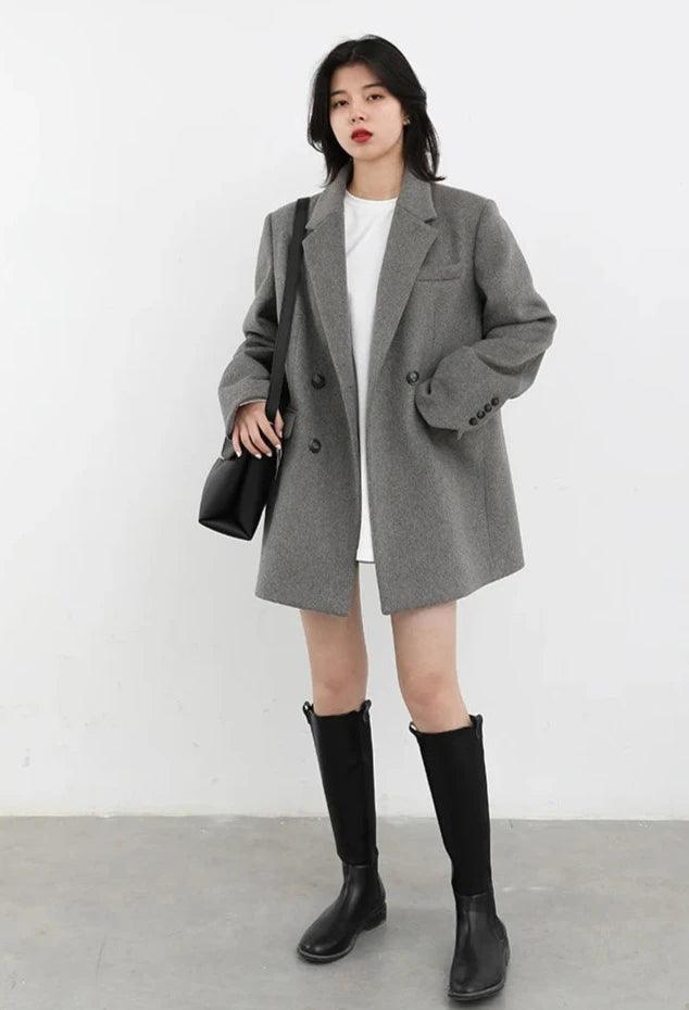 Solid Blend Wool Women's Coat     - VONVEX