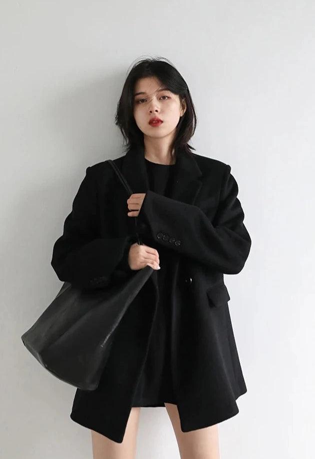 Solid Blend Wool Women's Coat     - VONVEX