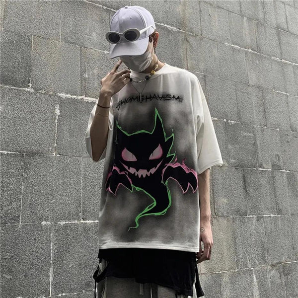 Devil Printed Oversized T-Shirt     - VONVEX