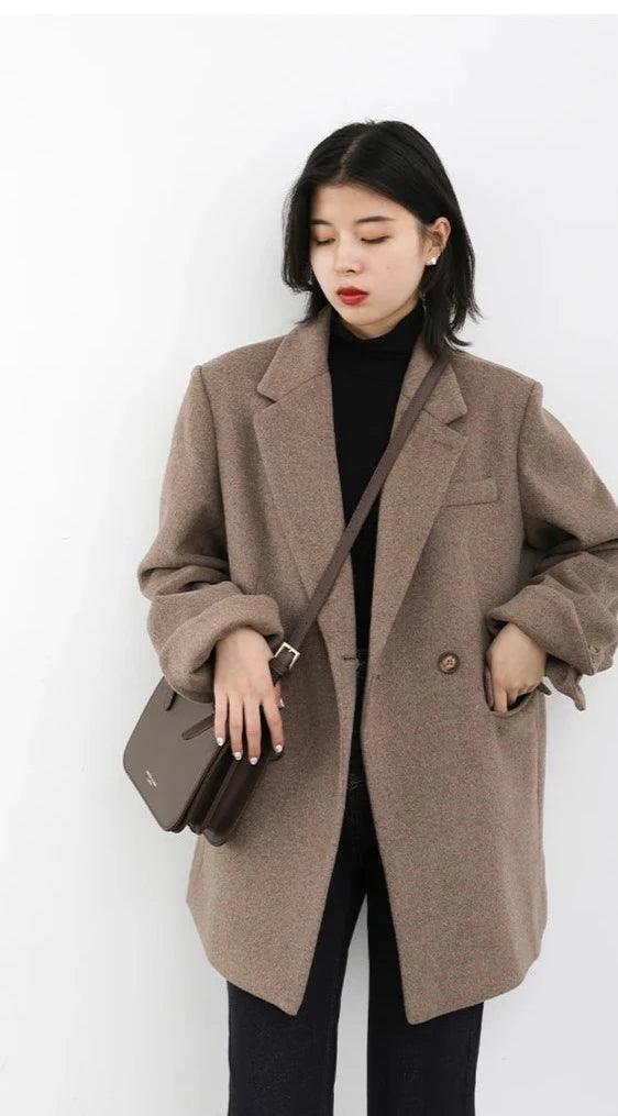 Solid Blend Wool Women's Coat     - VONVEX