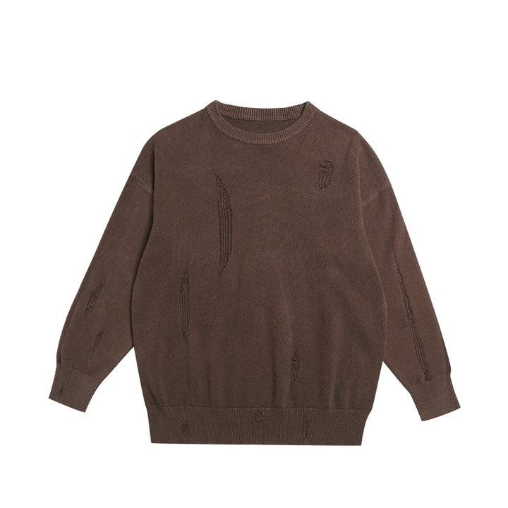 Tattered Loose Sweater  Brown S  - VONVEX