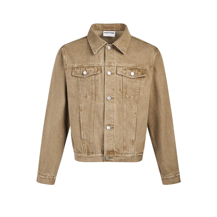 Autumn Winter Retro Washed Denim Jacket  Khaki M  - VONVEX