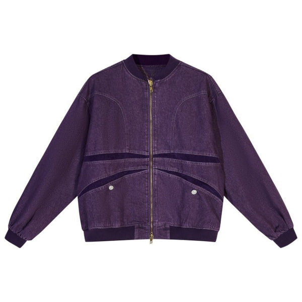 Old Denim Butterfly Zipper Jacket  Purple M  - VONVEX