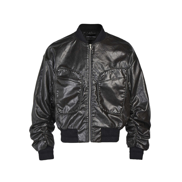 Leather Large Pockets Shiney Jacket  Black M  - VONVEX