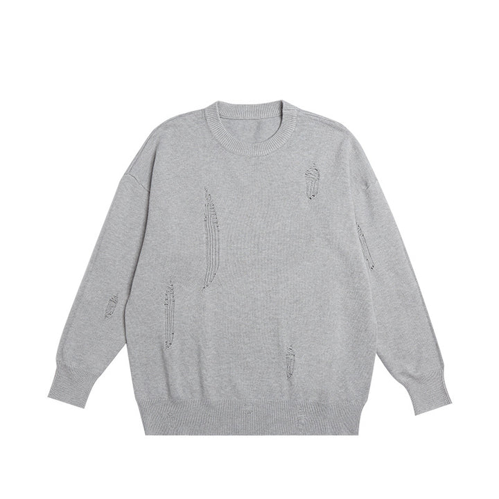 Tattered Loose Sweater  Light Gray S  - VONVEX