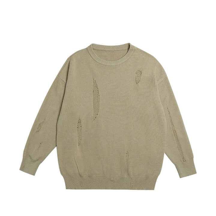 Tattered Loose Sweater  Coffee S  - VONVEX