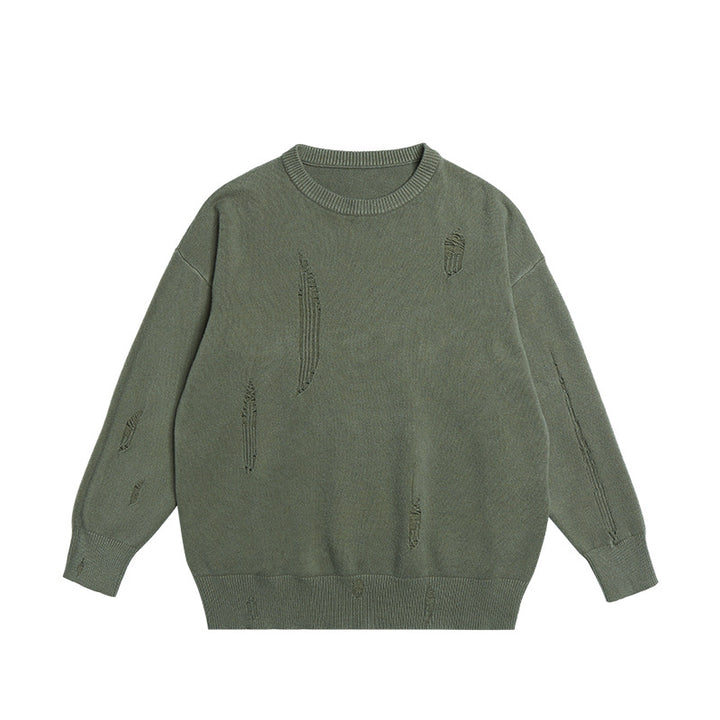 Tattered Loose Sweater  Army Green S  - VONVEX