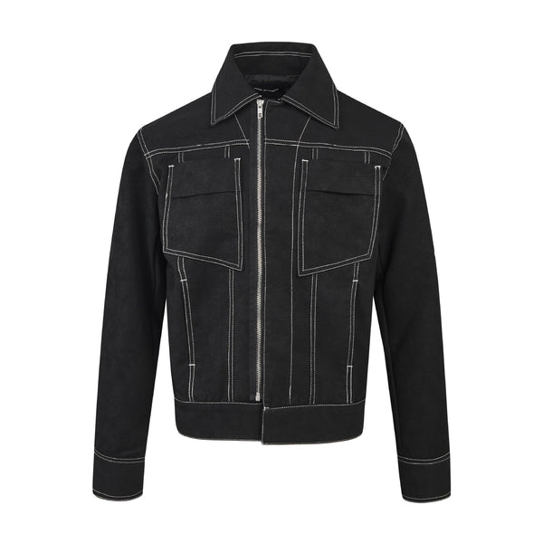 Washed Crocked Leather Jacket     - VONVEX