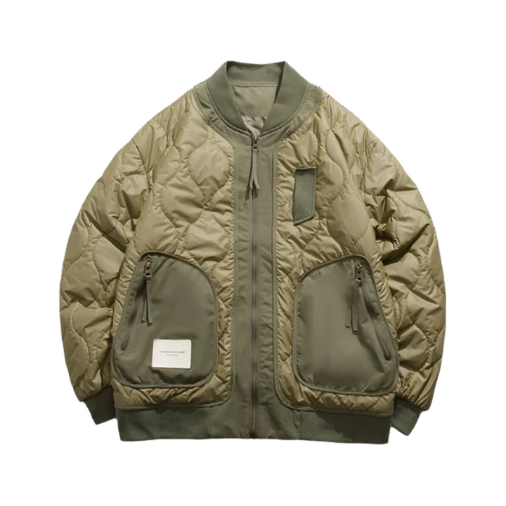 Retro Patched Zip-up Puffer Jacket     - VONVEX