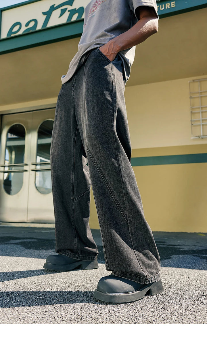 INFLATION Streetwear Retro Wide Leg Jeans Men Loose Fit Denim Pants Male Slacks - VONVEX