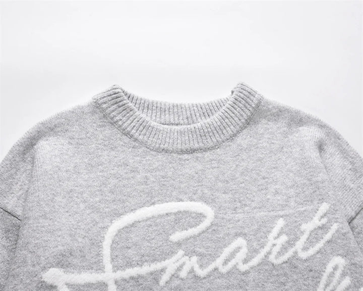 Letter Embroidery Crew Neck Sweater - VONVEX