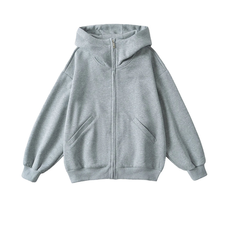 Basic Zipper Heavy Hoodie Grey S - VONVEX