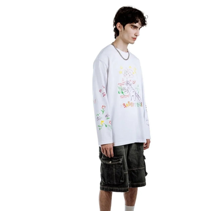 Scratch Cartoon Vibe Oversized Sweater     - VONVEX