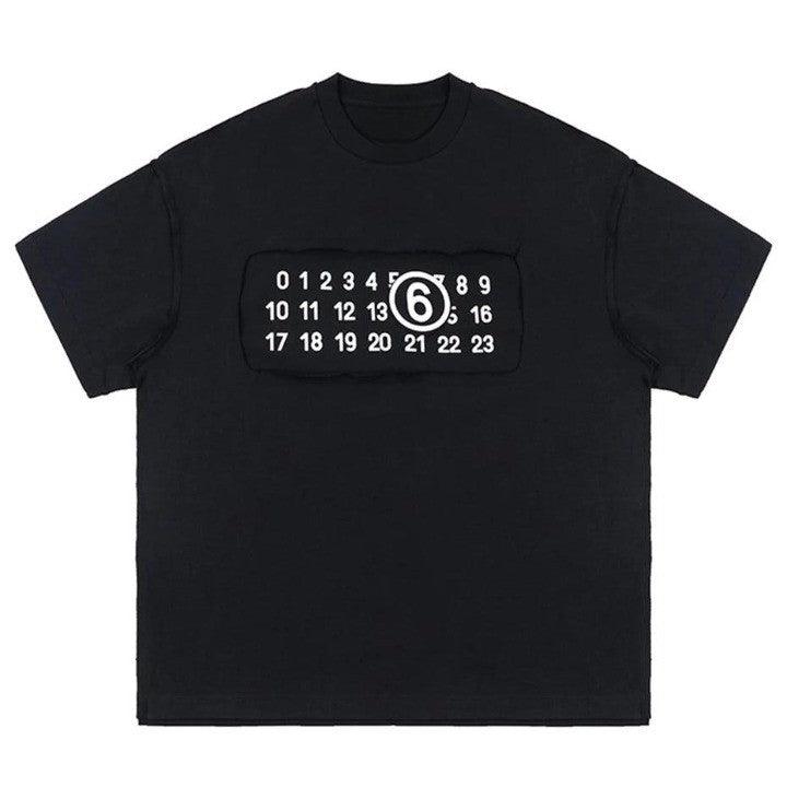 NUMBERS Print Gothic T-Shirt  Black XL  - VONVEX