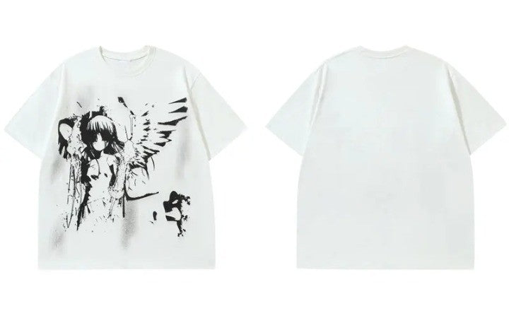 Y2K Angel Anime Girl Printed T-Shirt - VONVEX