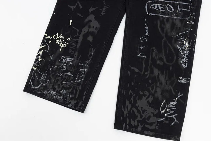 Y2K Distressed Black Baggy Jeans     - VONVEX