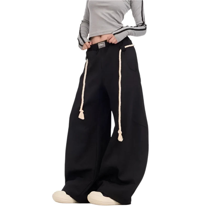 Y2k Laced Vintage Ease Wide Leg Pants  Black XS  - VONVEX