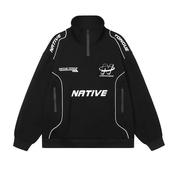 Racing Patchwork Oversize Sweatshirt  Black M  - VONVEX