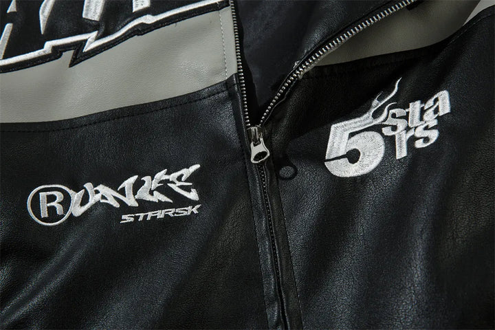 Y2k Motorbike Spliced Leather Jacket - VONVEX