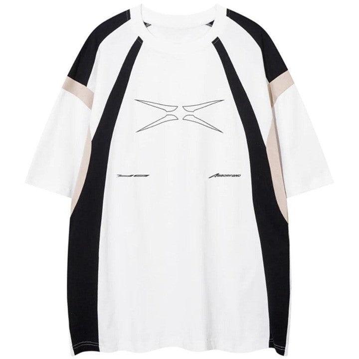 Patchwork Stripped Oversized T-Shirt  White S  - VONVEX