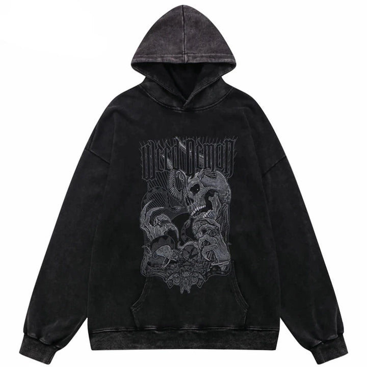 Vintage Horned Skeleton Hoodie     - VONVEX