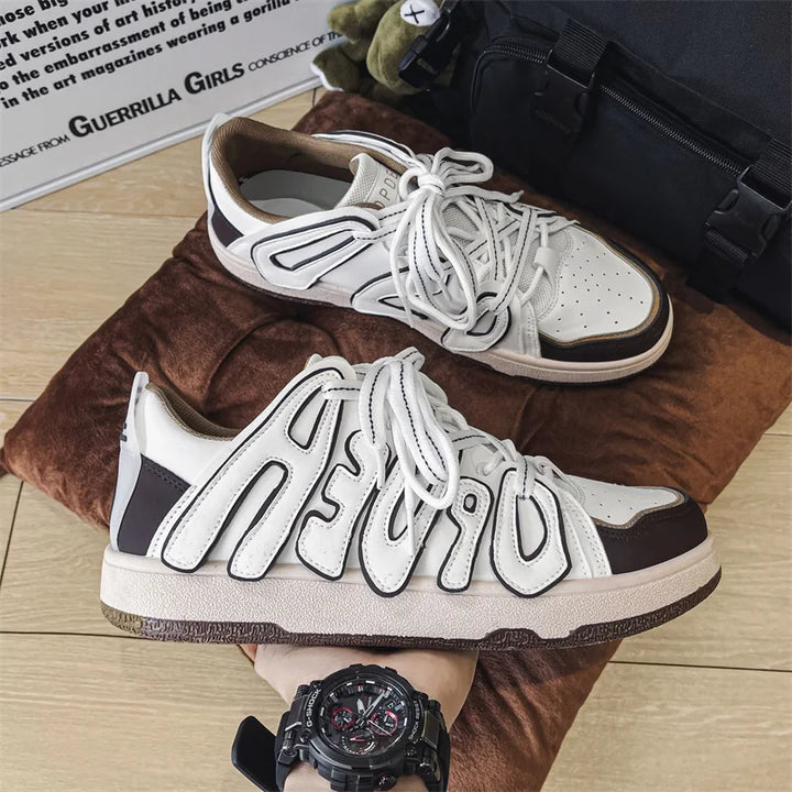 Lettered Style Sneakers  White Brown 35  - VONVEX