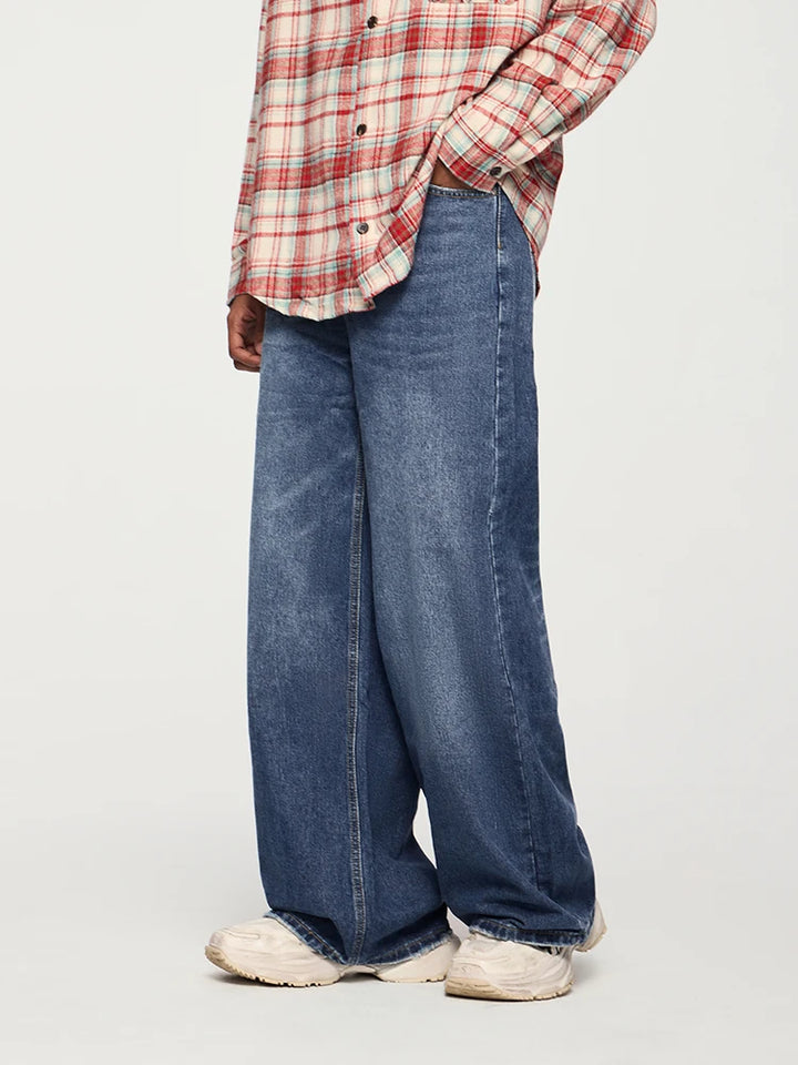 Classic Floor-Length Washed Denim Jeans - VONVEX