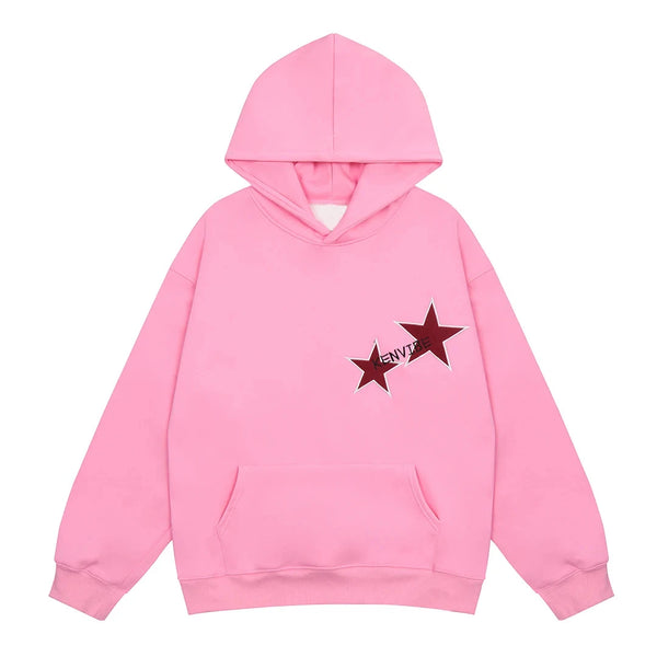 Y2K Star Printed Hoodie Pink M - VONVEX