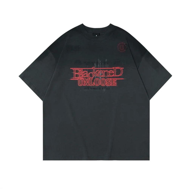 Dyed Printed Loose T-Shirt  Black L  - VONVEX