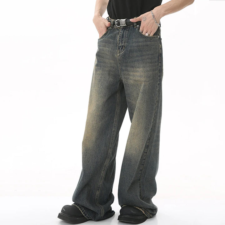 Wide-Leg Cowboy Denim Jeans     - VONVEX