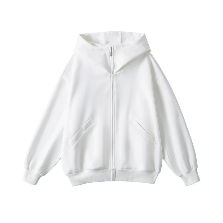 Basic Zipper Heavy Hoodie White S - VONVEX