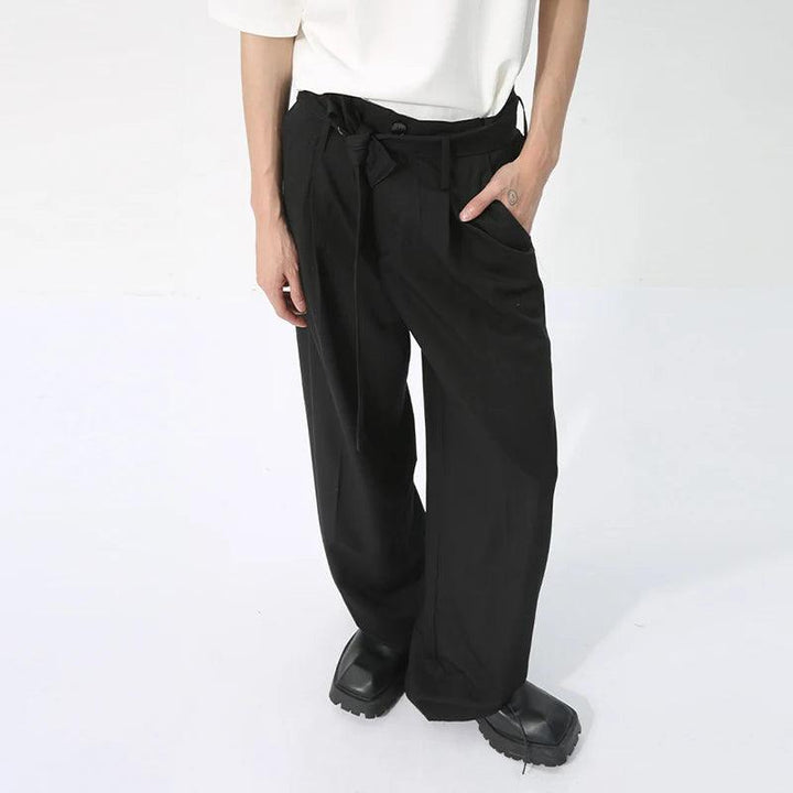 Casual Solid Pant With Ribbon     - VONVEX