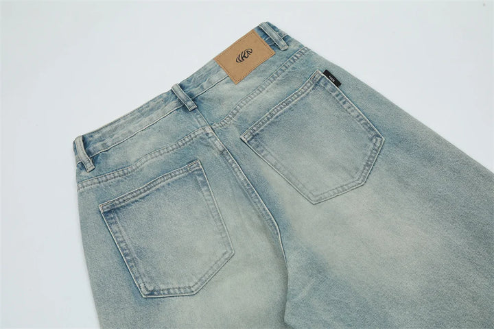 Washed Distressed Denim Loose Jeans - VONVEX