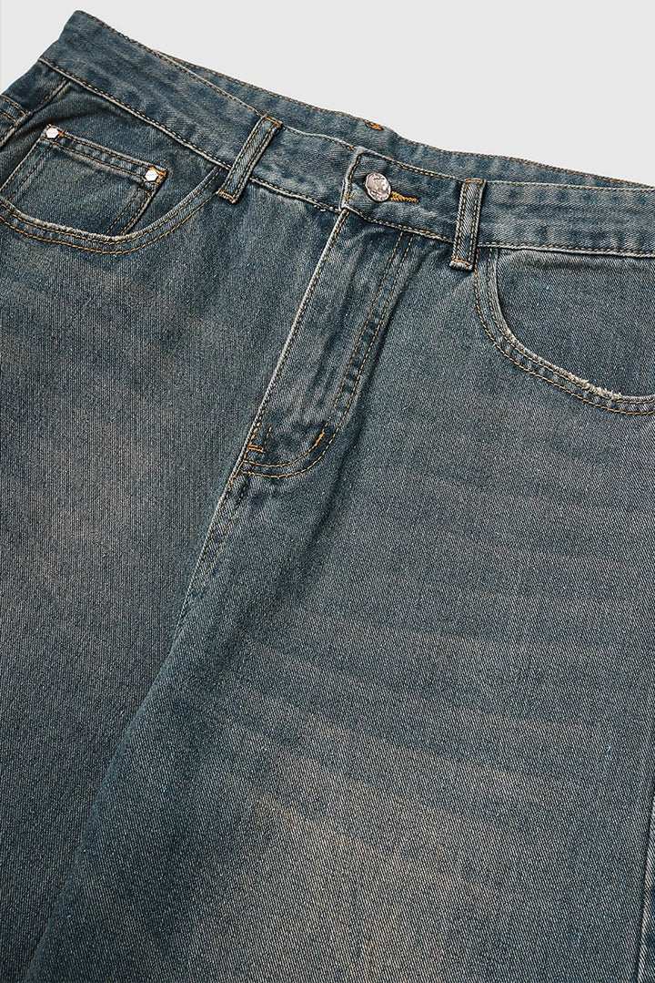 Classic Floor-Length Washed Denim Jeans - VONVEX