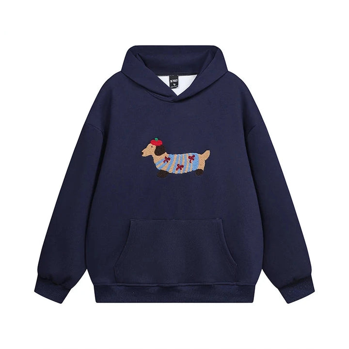 Dachshund Heavy Hoodie Navy Blue S - VONVEX