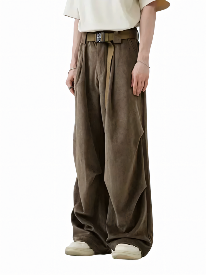 Vintage Pleated Brushed Wide Leg Pant     - VONVEX