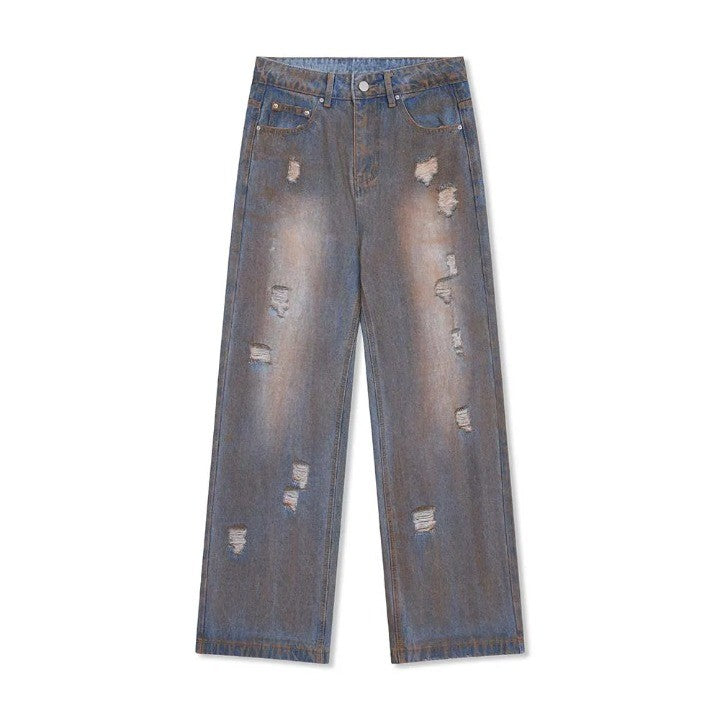 Y2K Distressed Ripped Denim Jeans     - VONVEX