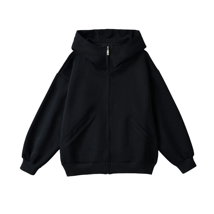 Basic Zipper Heavy Hoodie Black S - VONVEX