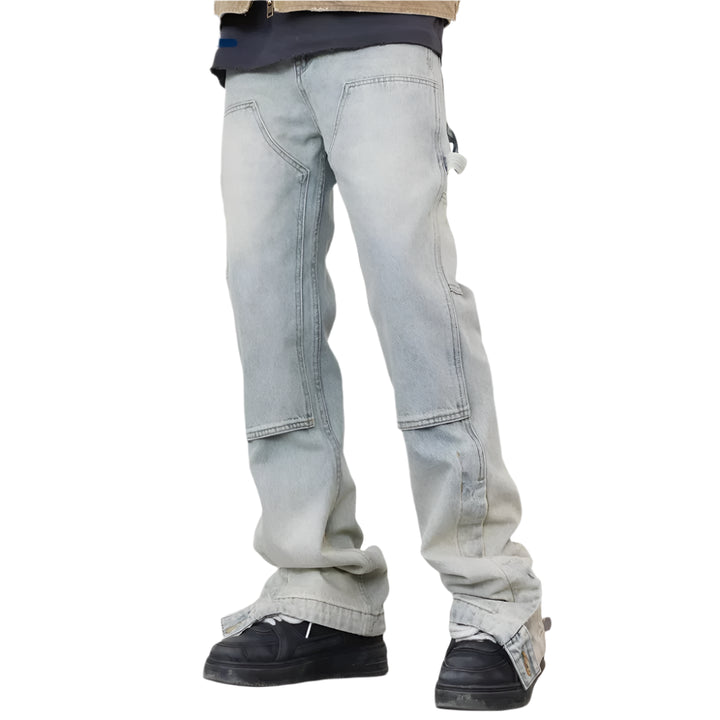 Washed Distressed Spliced Straight-leg Jeans - VONVEX